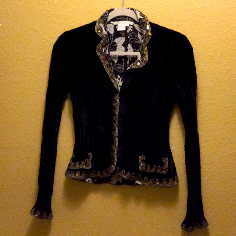 Alberto Makali Black Crushed Velveteen Crpped Blazer Size Small